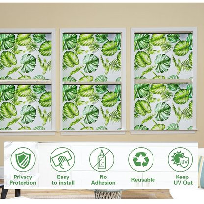 Wallnest Tropical Leaf Privacy Window Film, UV Blocking Glass Sticker, UV Protection, Heat Reduction, Decorative Frosted Film Self Adhesive Window Film for Home Office Bathroom