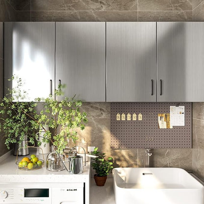 Wallnest Wallpaper Self Adheisve Silver Brushed Contact Wallpaper Vinyl Removable Kitchen Cabinet Countertopesive Peel and Stick Wallpaper for Refrigerator Furniture Waterproof
