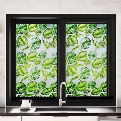 Wallnest Tropical Leaf Privacy Window Film, UV Blocking Glass Sticker, UV Protection, Heat Reduction, Decorative Frosted Film Self Adhesive Window Film for Home Office Bathroom