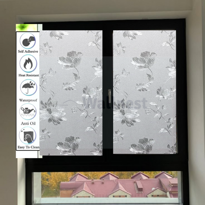 Wallnest Privacy Window Film, Floral Pattern, Self-Adhesive Privacy Glass Film for Window
