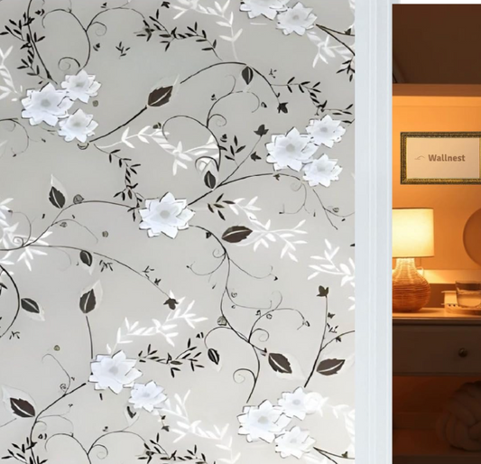 Wallnest Privacy Window Film Window Frosting Film Window Sticker New Pattern Frosted Vinyl Sheets f for Home Office Bathroom Kitchen Living Room Black and White Flower