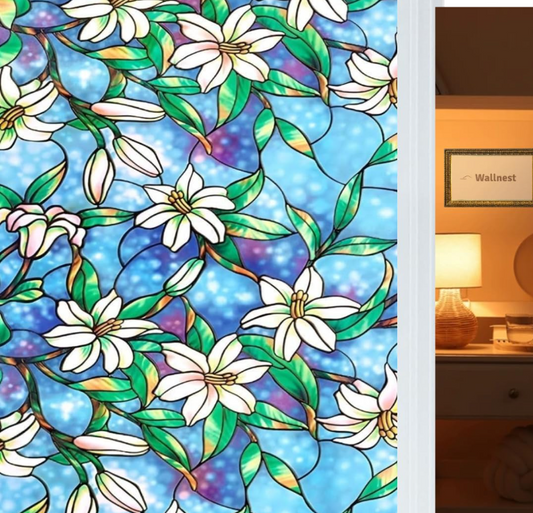 Wallnest Premium Privacy Window Sticker New Pattern Frosted Vinyl Sheets for Front Door Bathroom Sidelight Small Windows Opaque Sheet | Removable | Anti-UV. Blue Lily Flowers